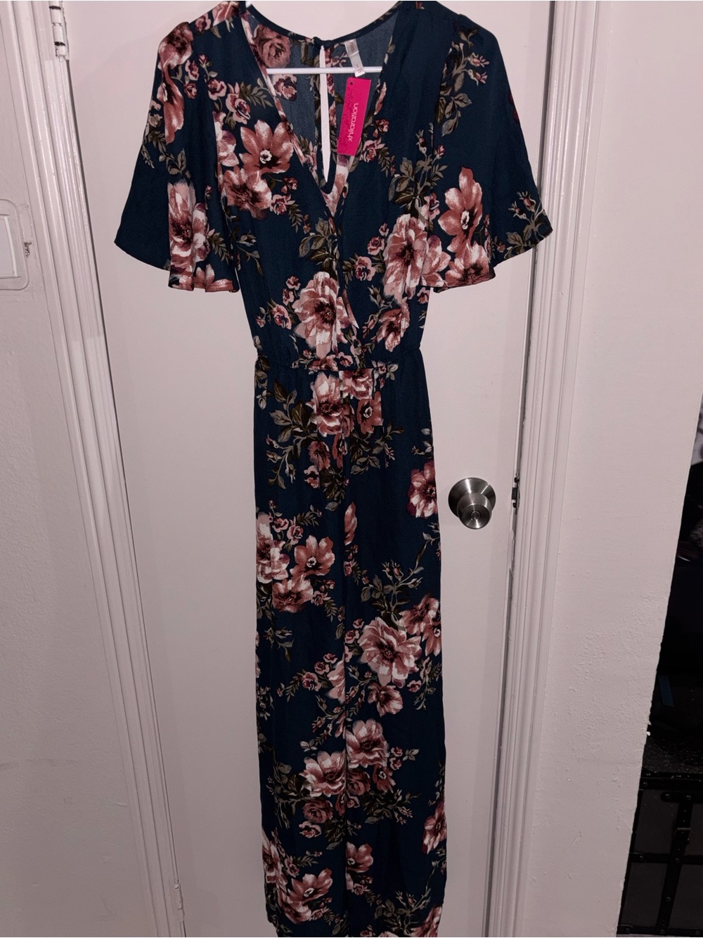 Xhilaration Navy Floral Wrap Maxi Dress with Blush Blooms